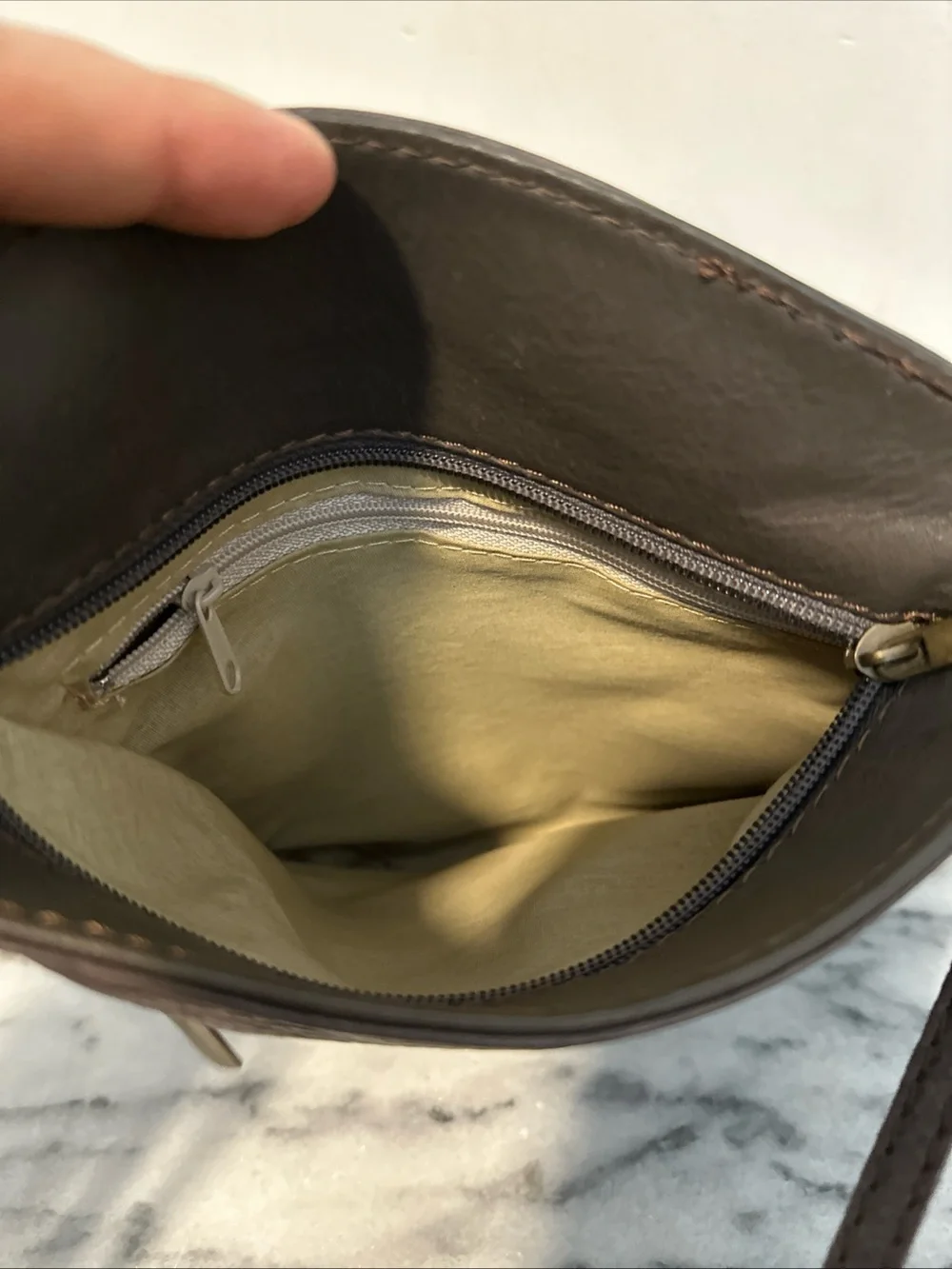 Men's Dark Brown Leather Messenger Crossbody Bag - Slim Everyday Carry